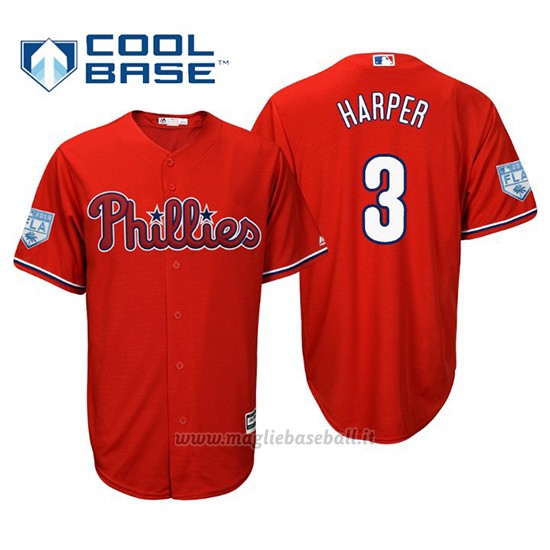 Maglia Baseball Uomo Philadelphia Phillies Bryce Harper Cool Base Entrenamiento De Primavera 2019 Rosso